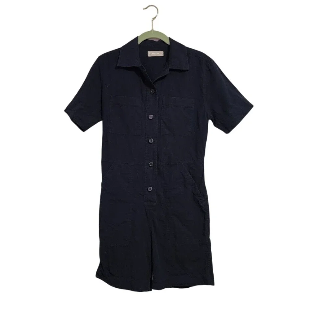 EVERLANE Linen Blend Utility Romper Navy Minimalist Fishermancore preppy 2